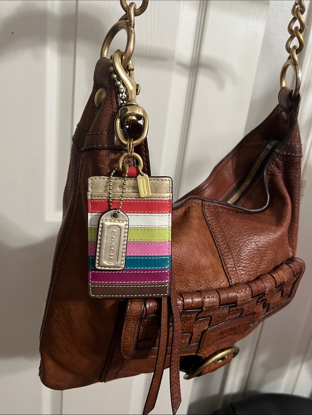 Coach Rare Legacy Striped Card Holder Key Fob with Gold Hardware - Picture 6 of 10
